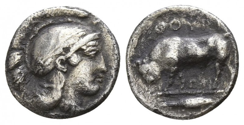 Lucania. Thurii circa 425-400 BC.
Triobol AR

11mm., 1,12g.

Head of Athena...
