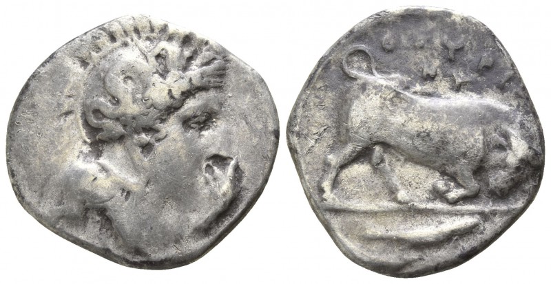 Lucania. Thurii circa 425-400 BC.
Stater AR

23mm., 7,48g.

Head of Athena ...