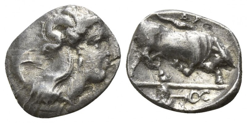 Lucania. Thurii circa 300-280 BC.
Triobol AR

12mm., 1,08g.

Head of Athena...