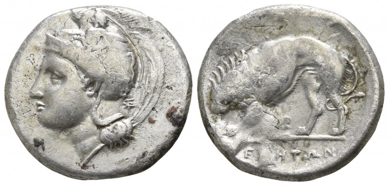 Lucania. Velia circa 350-310 BC.
Didrachm AR

21mm., 6,37g.

Head of Athena...