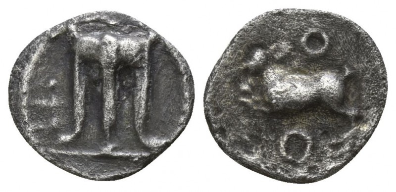 Bruttium. Kroton circa 525-425 BC.
Diobol AR

11mm., 0,57g.

Tripod, [KPO] ...