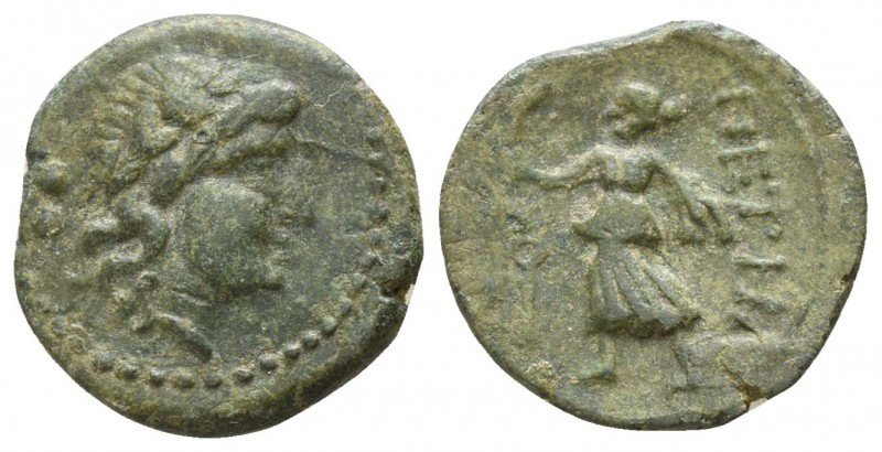 Bruttium. Petelia 214-204 BC.
Sextans AE

15mm., 2,45g.

Laureate head of A...