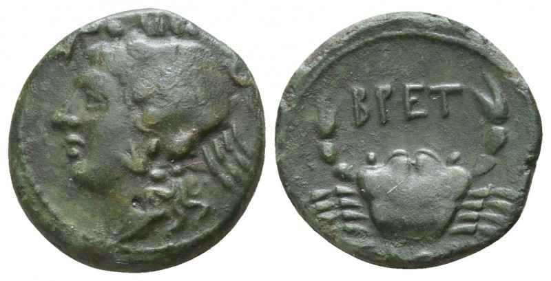 Bruttium. The Brettii 216-214 BC.
Quartuncia AE

16mm., 2,89g.

Head of sea...