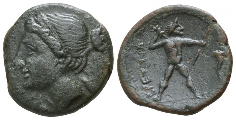 Bruttium. The Brettii 215-205 BC.
Bronze Æ

18mm., 4,10g.

Head of Nike lef...