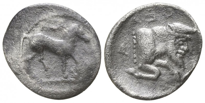 Sicily. Gela 465-450 BC.
Litra AR

12mm., 0,74g.

Horse standing right, rei...