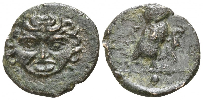 Sicily. Kamarina circa 420-405 BC.
Onkia AE

14mm., 1,31g.

Facing gorgonei...