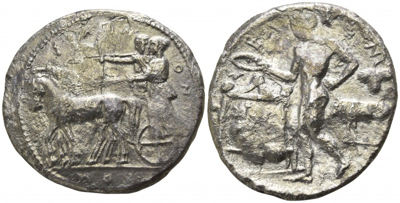 Sicily. Selinus circa 467 BC.
Tetradrachm AR

30mm., 14,36g.

ΣΕΛΙΝ-ΟΝ[ΤΙ];...