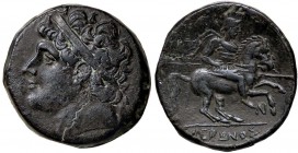GRECHE - SICILIA - Siracusa - Gerone II (274-216 a.C.) - AE 28 - Testa diademata di Gerone a s. /R Cavaliere con lancia su cavallo a d., sotto, N Mont...