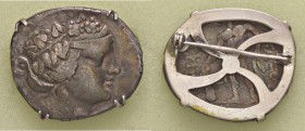 GRECHE - ISOLE DELLA TRACIA - Thasos - Tetradracma - Testa diademata di Dioniso a d. /R Eracle con clava e pelle di leone (AG g. 21,08) Con montatura ...
