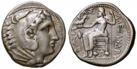 GRECHE - RE DI MACEDONIA - Alessandro III (336-323 a.C.) - Tetradracma - Testa di Eracle a d. /R Zeus seduto a s. con aquila e scettro; a s. una spiga...
