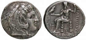 GRECHE - RE DI MACEDONIA - Filippo III (323-317 a.C.) - Tetradracma (Babilonia) - Testa di Eracle a d. /R Zeus seduto a s.; nel campo ruota S. Cop. 10...