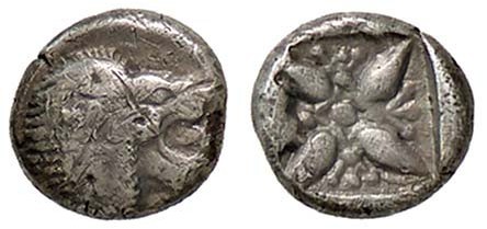 GRECHE - IONIA - Mileto - Obolo - Protome di leone a d. /R Stella in quadrato in...
