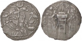 GRECHE - SASSANIDI - Bahram II (274-293) - Dracma - Busto accollati a d. di fronte la dea Anahita /R Due personaggi ai lati dell’altare del fuoco (AG ...