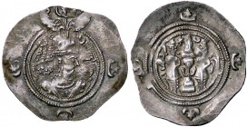 GRECHE - SASSANIDI - Cosroe II (591-628) - Dracma - Busto coronato a d. /R Altare del fuoco con ai lati due attendenti stanti di fronte (AG g. 4,2)
S...
