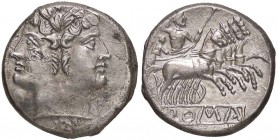 ROMANE REPUBBLICANE - ANONIME - Monete romano-campane (280-210 a.C.) - Quadrigato - Testa di Giano /R Giove in quadriga verso d.; ROMA, entro bordo re...