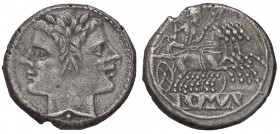 ROMANE REPUBBLICANE - ANONIME - Monete romano-campane (280-210 a.C.) - Quadrigato - Testa di Giano, globetto sotto il collo /R Giove in quadriga a d. ...