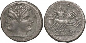 ROMANE REPUBBLICANE - ANONIME - Monete romano-campane (280-210 a.C.) - Quadrigato - Testa di Giano /R Giove in quadriga verso d.; ROMA, entro bordo re...