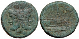 ROMANE REPUBBLICANE - ANONIME - Monete senza simboli (dopo 211 a.C.) - Asse - Testa di Giano /R Prua di nave a d., sopra I Cr. 56/2; Syd 143 (AE g. 35...