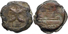 ROMANE REPUBBLICANE - ANONIME - Monete senza simboli (dopo 211 a.C.) - Asse - Testa di Giano /R Prua di nave a d., sopra I Cr. 56/2; Syd 143 (AE g. 29...