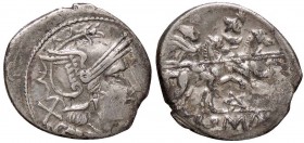 ROMANE REPUBBLICANE - ANONIME - Monete con simboli o monogrammi (211-170 a.C.) - Denario - Testa di Roma a d. /R I Dioscuri a cavallo verso d.; sotto,...