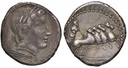 ROMANE REPUBBLICANE - ANONIME - Monete senza il nome del monetiere (143-81a.C.) - Denario - Testa di Apollo Vejovis a d.; sotto, un fulmine /R Giove s...