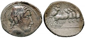 ROMANE REPUBBLICANE - ANONIME - Monete senza il nome del monetiere (143-81a.C.) - Denario - Testa di Apollo Vejovis a d.; sotto, un fulmine /R Giove s...