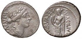 ROMANE REPUBBLICANE - ACILIA - Man. Acilius Glabrio (49 a.C.) - Denario - Testa della Salute a d. /R La Salute stante a s. alimenta un serpente B. 8; ...
