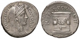 ROMANE REPUBBLICANE - AEMILIA - L. Aemilius Lepidus Paullus e L. Scribonius Libo (62 a.C.) - Denario - Testa della Concordia a d. /R Pozzo scriboniano...