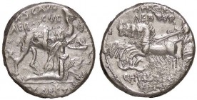 ROMANE REPUBBLICANE - AEMILIA - M. Aemilius Scaurus e Pub. Plautius Hypsaes (58 a.C.) - Denario - Re Aretas in ginocchio di fianco a un cammello a d. ...