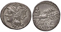 ROMANE REPUBBLICANE - APPULEIA - L. Appuleius Saturninus (104 a.C.) - Denario - Testa di Roma a s. /R Saturno su quadriga verso d. B. 1; Cr. 317/3b (A...