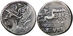 ROMANE REPUBBLICANE - APPULEIA - L. Appuleius Saturninus (104 a.C.) - Denario - Testa di Roma a s. /R Saturno su quadriga verso d. B. 1; Cr. 317/3b (A...