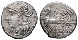 ROMANE REPUBBLICANE - BAEBIA - M. Baebius Q. f. Tampilus (137 a.C.) - Denario - Testa di Roma a s. /R Apollo su quadriga a d. con fulmine e arco B. 12...