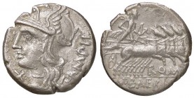 ROMANE REPUBBLICANE - BAEBIA - M. Baebius Q. f. Tampilus (137 a.C.) - Denario - Testa di Roma a s. /R Apollo su quadriga a d. con fulmine e arco B. 12...