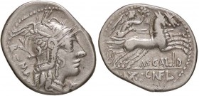 ROMANE REPUBBLICANE - CALIDIA - M. Calidius, Q. Metellus, Cn. Fulvius (117-116 a.C.) - Denario - Testa di Roma a d. /R La Vittoria su biga verso d. B....
