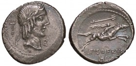 ROMANE REPUBBLICANE - CALPURNIA - L. Calpurnius Piso Frugi (90 a.C.) - Denario - Testa di Apollo a d. /R Cavaliere a s. regge una palma Cr. 340/1 (AG ...