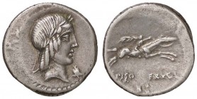 ROMANE REPUBBLICANE - CALPURNIA - L. Calpurnius Piso Frugi (90 a.C.) - Denario - Testa di Apollo a d. /R Cavaliere a d. regge una palma Cr. 340/1 (AG ...
