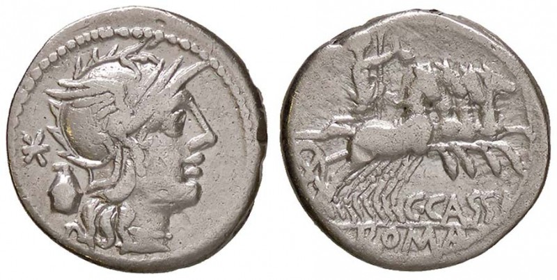 ROMANE REPUBBLICANE - CASSIA - C. Cassius (126 a.C.) - Denario - Testa di Roma a...