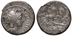ROMANE REPUBBLICANE - CIPIA - M. Cipius M. F. (115-114 a.C.) - Denario - Testa di Roma a d. /R La Vittoria su biga verso d.; sotto, timone B. 1; Cr. 2...