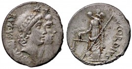 ROMANE REPUBBLICANE - CORDIA - Mn. Cordius Rufus (46 a.C.) - Denario - Testa affiancate dei Dioscuri a d. /R Venere Verticordia stante a s. con scettr...