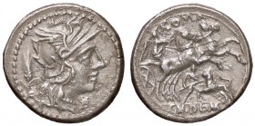 ROMANE REPUBBLICANE - DOMITIA - Cn. Domitius Ahenobarbus (128 a.C.) - Denario - Testa di Roma a d.; dietro, una spiga /R La Vittoria su biga al galopp...