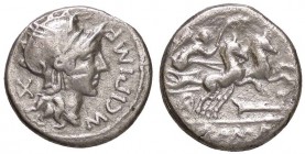 ROMANE REPUBBLICANE - FABIA - Q. Fabius Labeo (124 a.C.) - Denario - Testa di Roma a d. /R Giove su quadriga verso d.; sotto, un rostro di nave B. 1; ...