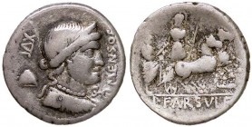 ROMANE REPUBBLICANE - FARSULEIA - L. Farsuleius Mensor (75 a.C.) - Denario - Busto della Libertà a d., dietro, un cappello frigio /R Roma su biga a d....