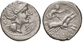 ROMANE REPUBBLICANE - FLAMINIA - L. Flaminius Chilo (109-108 a.C.) - Denario - Testa di Roma a d. /R La Vittoria su biga verso d. B. 1; Cr. 302/1 (AG ...