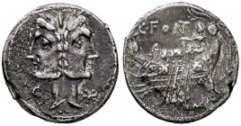 ROMANE REPUBBLICANE - FONTEIA - C. Fonteius (114-113 a.C.) - Denario - Testa di Fontus, figlio di Giano /R Galea navigante verso d. B. 1; Cr. 290/1 (A...