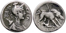 ROMANE REPUBBLICANE - HOSIDIA - C. Hosidius C. f. Geta (68 a.C.) - Denario - Busto di Diana a d. con arco e faretra /R Il cinghiale di Calidonia a d. ...