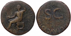 ROMANE IMPERIALI - Augusto (27 a.C.-14 d.C.) - Sesterzio - Augusto radiato seduto a s. con patera e scettro /R S C entro scritta circolare RIC 49 (AE ...