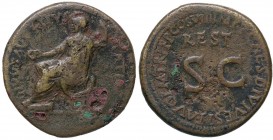 ROMANE IMPERIALI - Augusto (27 a.C.-14 d.C.) - Sesterzio (Restituzione di Tito) - Augusto radiato seduto a s. con patera e scettro /R S C entro scritt...