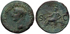 ROMANE IMPERIALI - Caligola (37-41) - Asse - Testa a s. /R Vesta seduta a s. con patera e scettro C. 27; RIC 38 (AE g. 10,38)
BB+/SPL