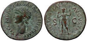 ROMANE IMPERIALI - Claudio (41-54) - Asse - Testa a s. /R Pallade stante a s. con lancia e porta la mano d. alla bocca C. 14; RIC 111 (AE g. 10,61)
B...