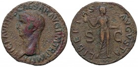 ROMANE IMPERIALI - Claudio (41-54) - Asse - Testa a s. /R La Libertà stante a d. con un berretto nella mano d. e tende la s. C. 47; RIC 113 (AE g. 11,...